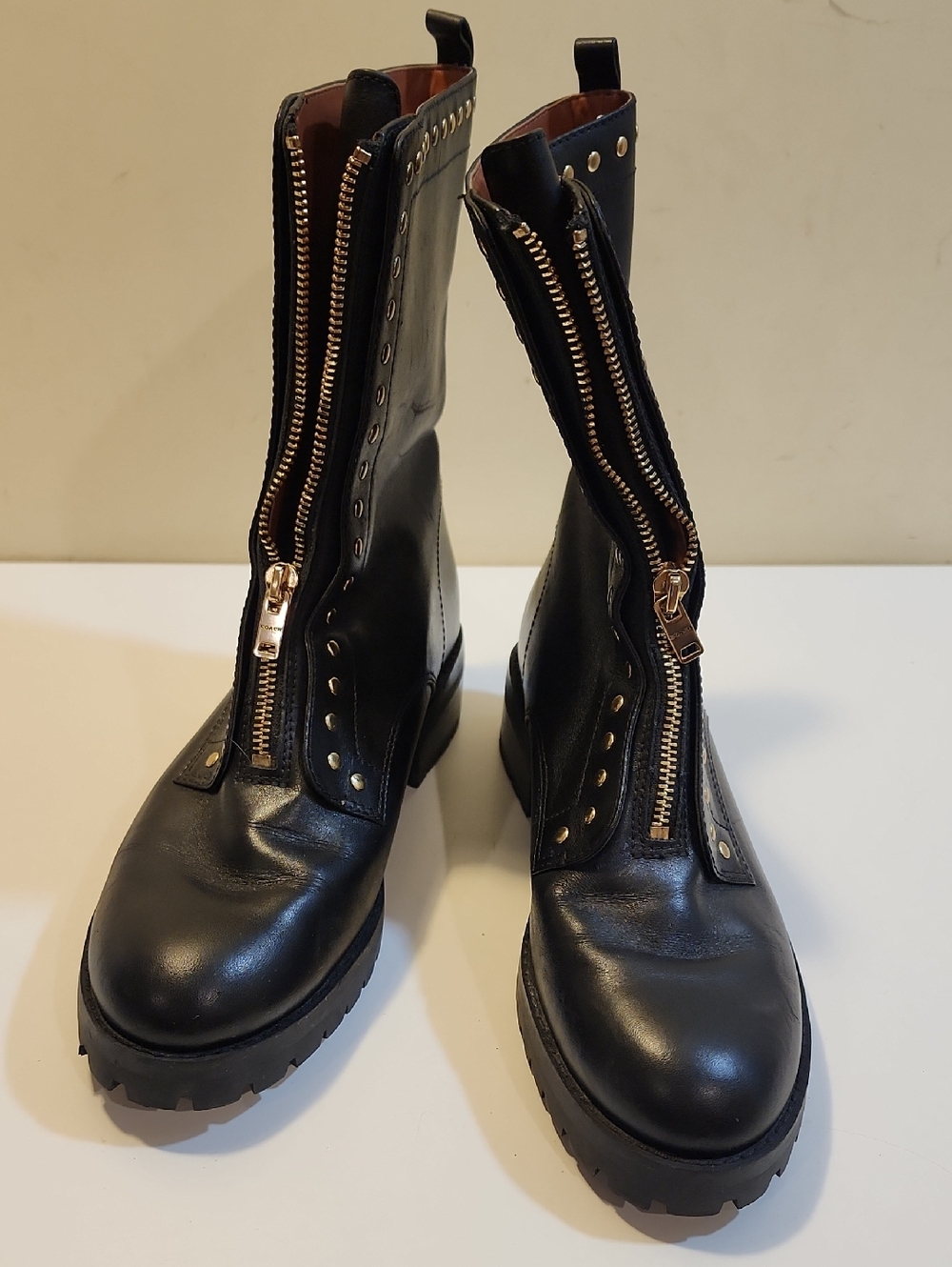 COACH Lara Black Leather Stud Zip Front Booties Sz 9B - Picture 4 of 12